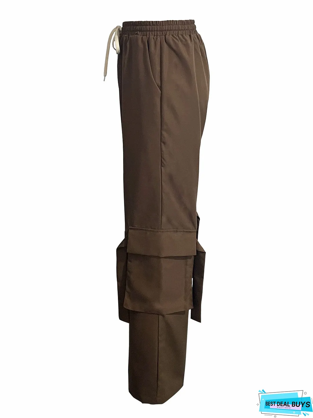Solid Wide Leg Cargo Pants, Y2K Drawstring Streetwear Baggy Pants With Pocket, Women's Clothing