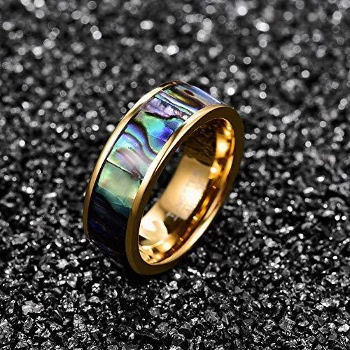 4MM 6MM 8MM Women's Or Men's Tungsten Carbide Wedding Matching Rings with Gold Multi Color Rainbow Abalone Shell Inlay