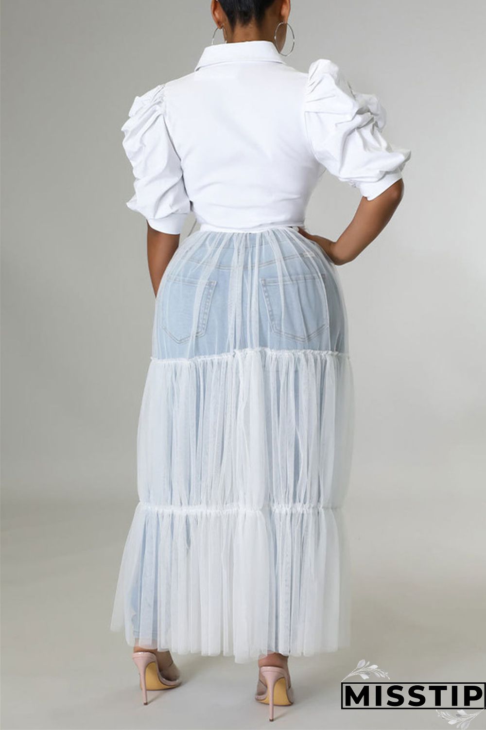 Yellow Fashion Casual Solid Patchwork Mesh Turndown Collar Shirt Dress