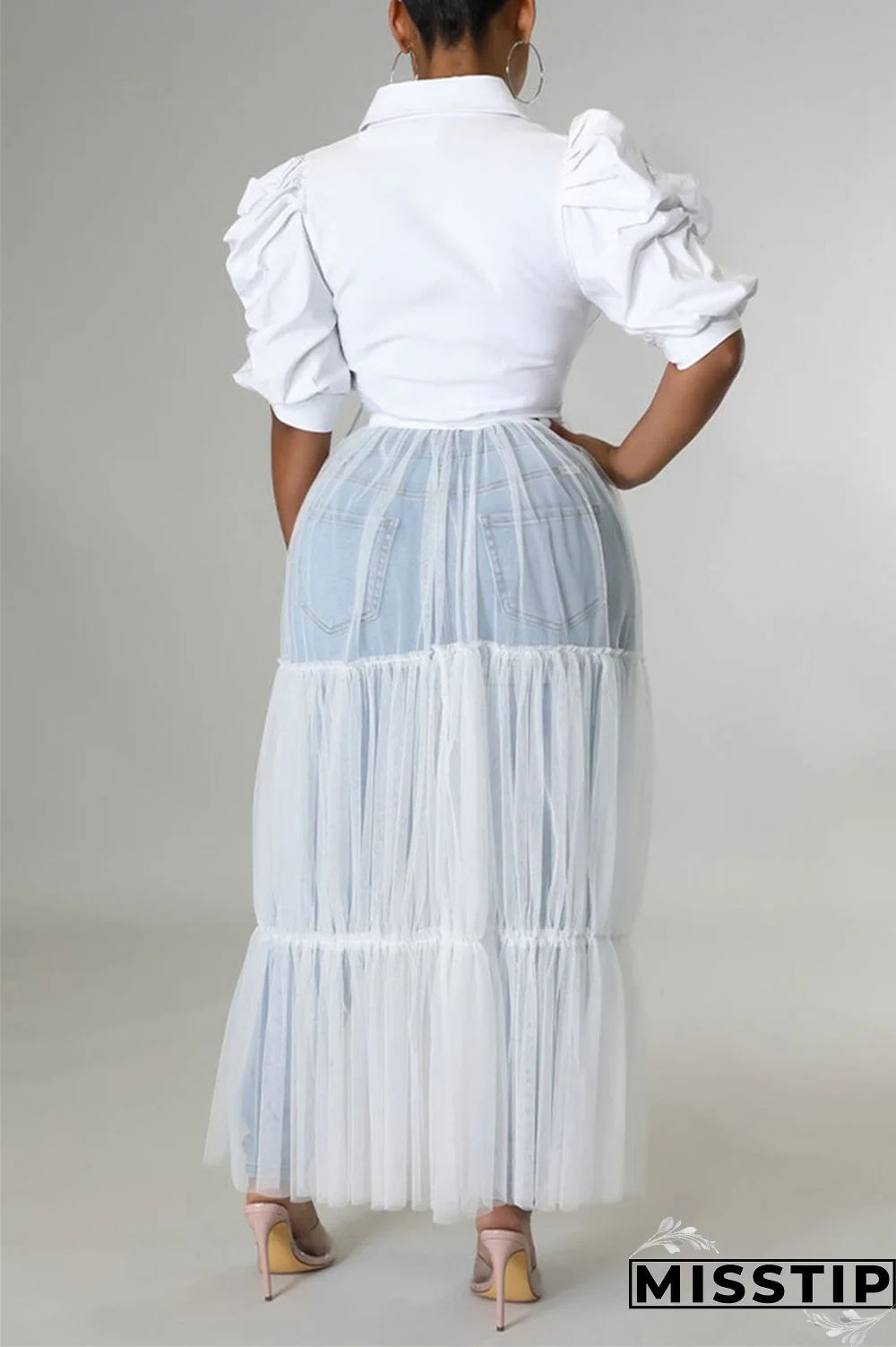 Yellow Fashion Casual Solid Patchwork Mesh Turndown Collar Shirt Dress