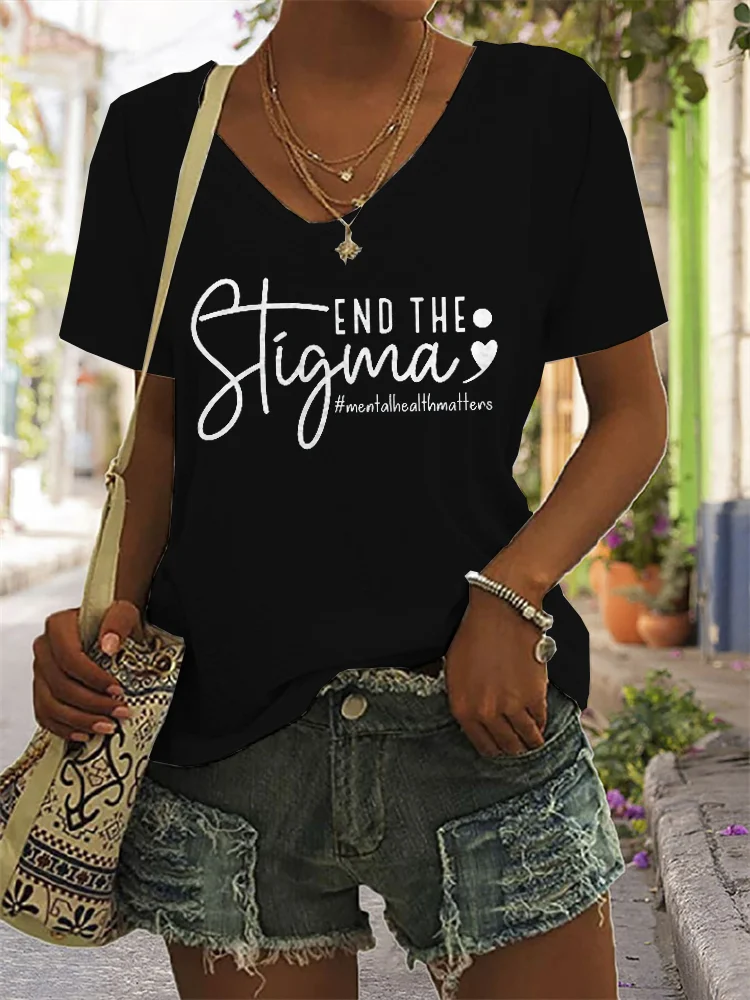 Comstylish End The Stigma Health Awareness V Neck T Shirt