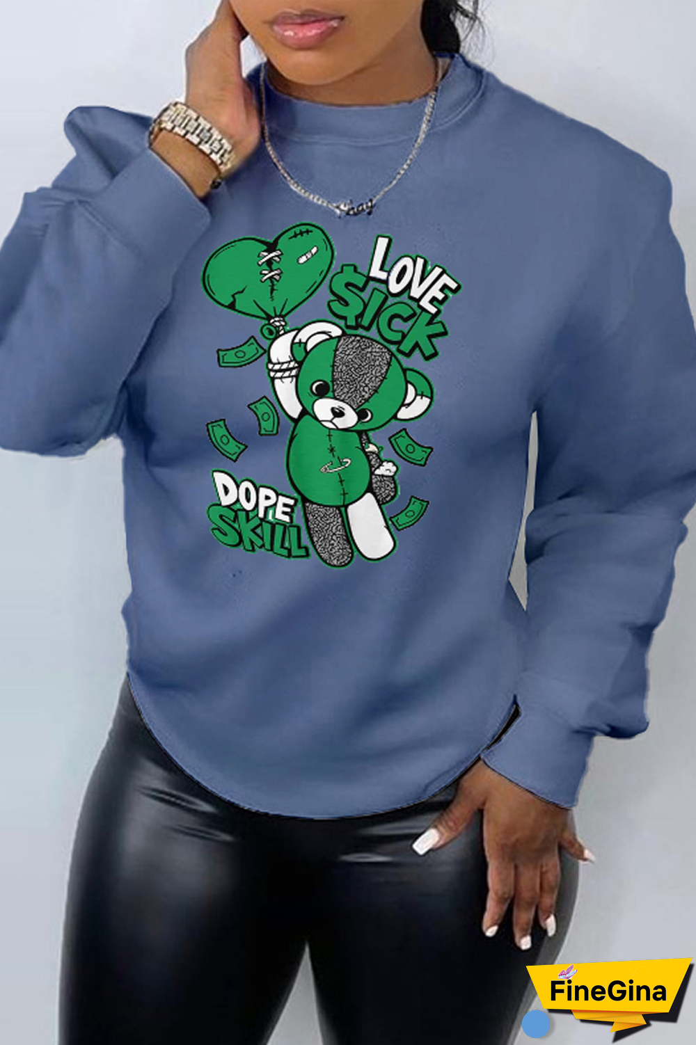 Black Daily Cute Print Patchwork O Neck Tops