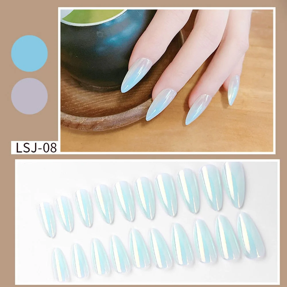 24pcs Gradient Aurora Mirror Design False Nails Long Stiletto Press on Nails Wearable Full Cover Fake Nail Detachable Nail Tips-Nail Inspo