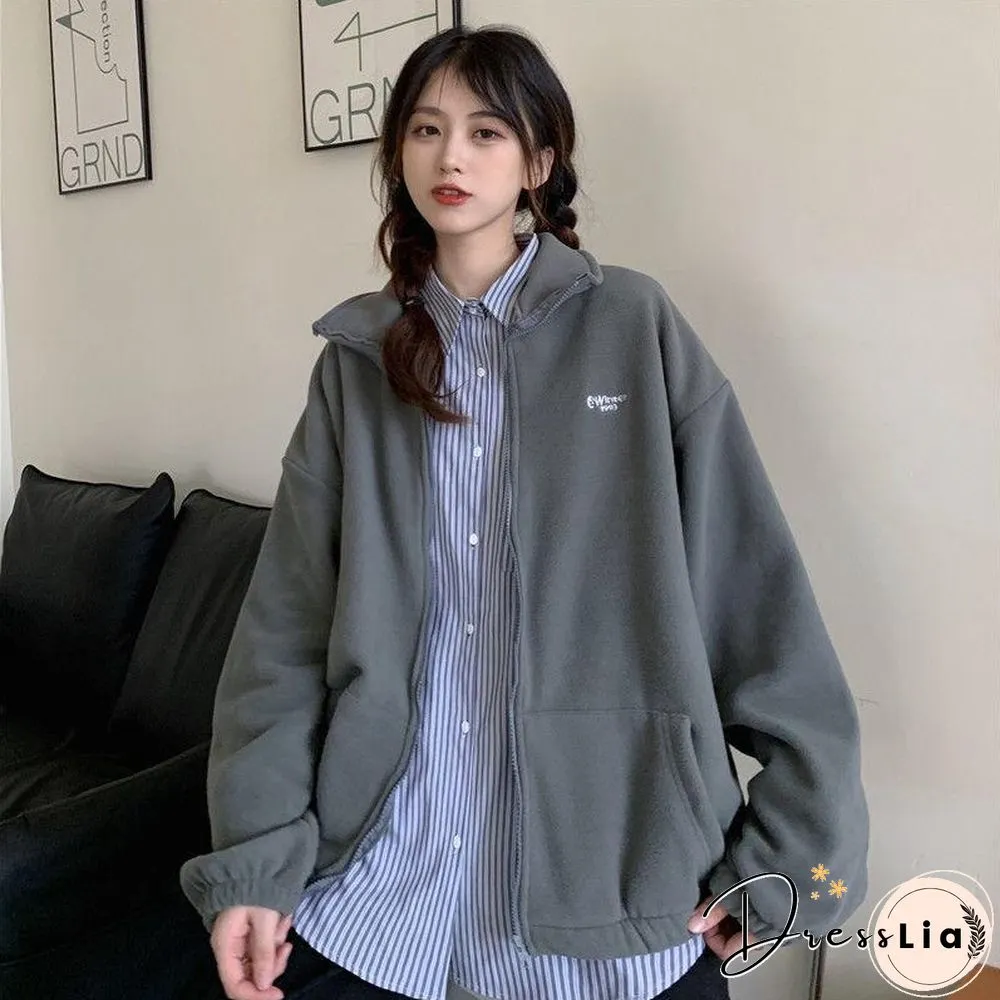 Harajuku Long Sleeve Oversized Hooded Sweatshirts Women Winter Vintage Clothes Woman Warm Thick Jacket Sweetshirt Zip Up Hoodies