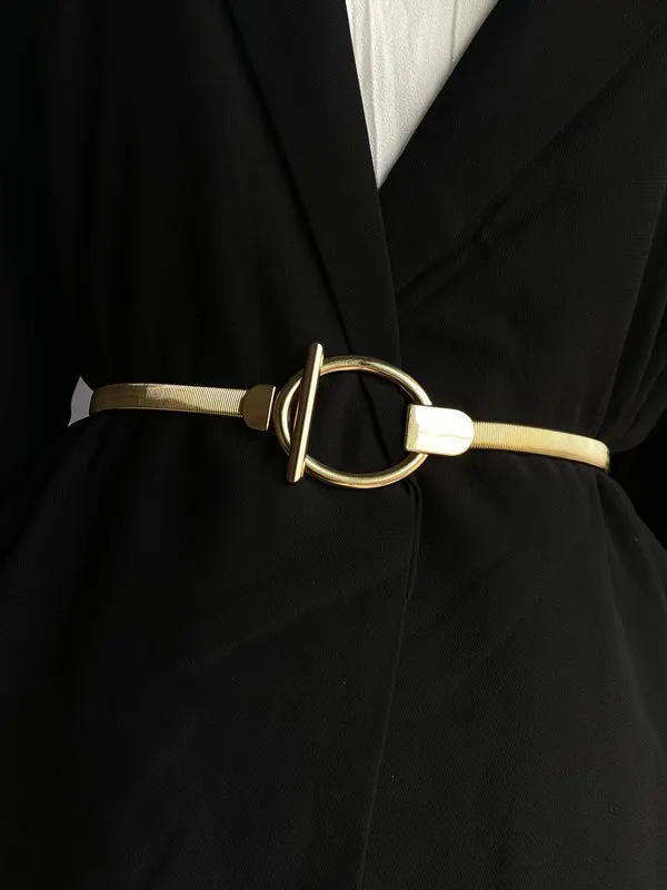 Buckle Geometric Pleated Solid Color Belts