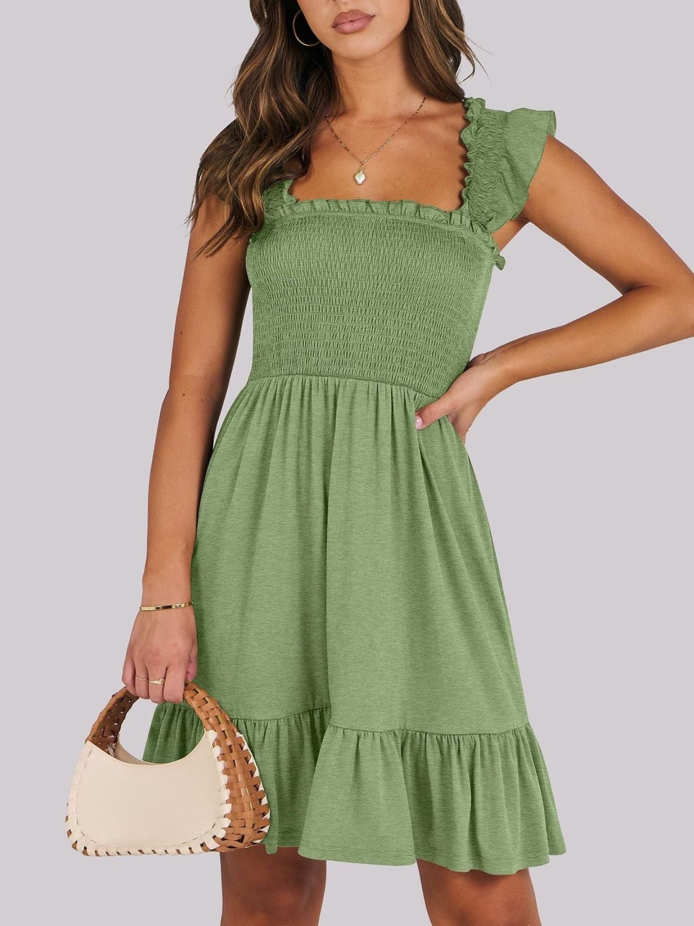 Smocked Ruffle Hem Mini Dress mysite idetrend