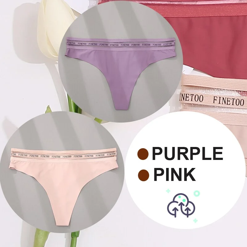 FINETOO 2PCS/Set Women Seamless G-string Panties M-XL Letter Soft Panties 7 Colors Patchwork Woman Underwear Thongs Lingerie