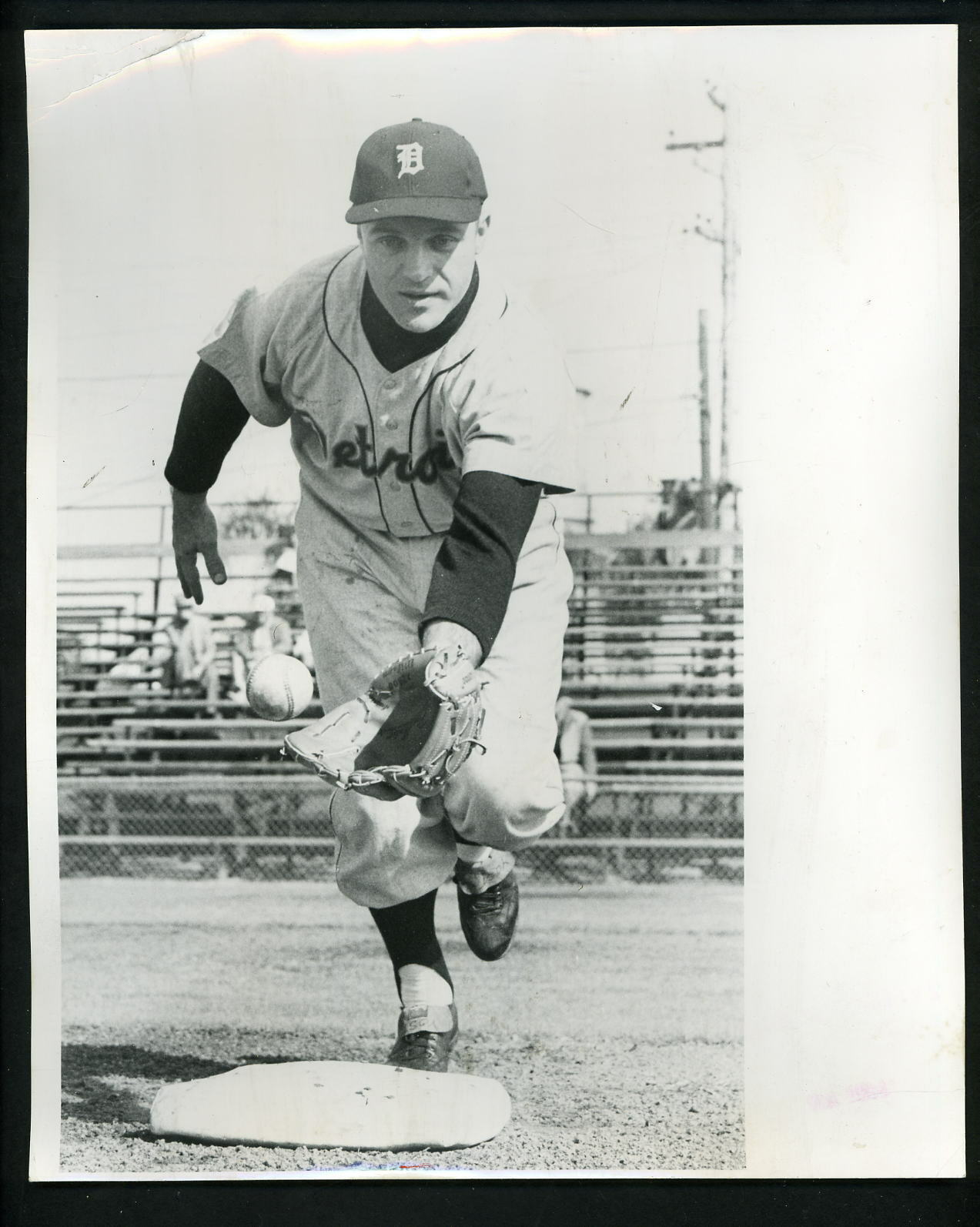 Eddie Yost fielding shot Detroit Tigers 1959 Press Original Photo Poster painting