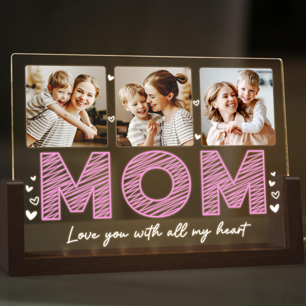 Loveyoufancy Mom I Love You With All My Heart - Personalized Desk Name Plate - Gift For Mom, Mother's Day Gift