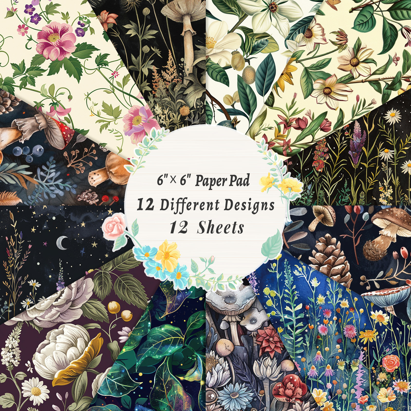 재질: 종이 - 12매/권 빈티지 식물 꽃