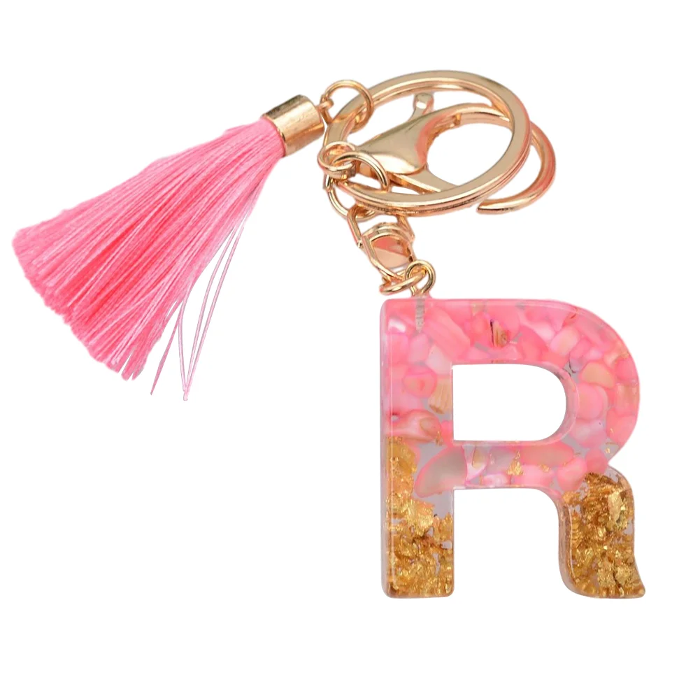 Resin Initial Key Ring with Tassel Alphabet Keyring for Car Keys Wallet Handbags