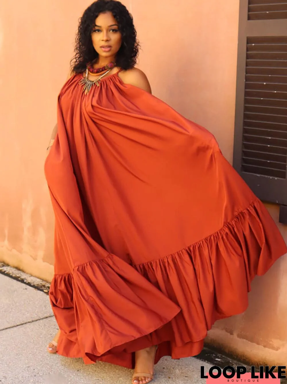 Plus Size Spaghetti Strap Ruffle Beach Maxi Swing Dresses