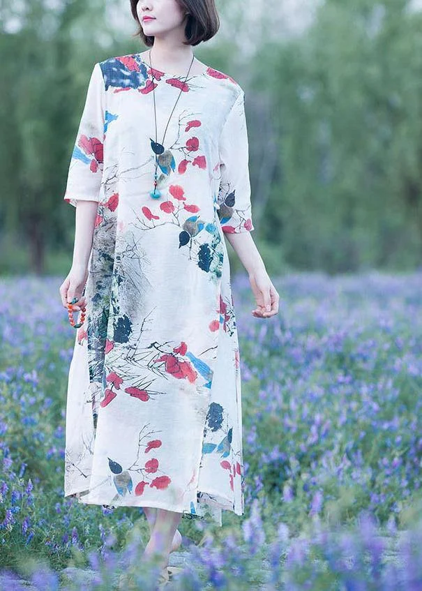 French O Neck Half Sleeve Summer Dresses Sleeve Print Dresses