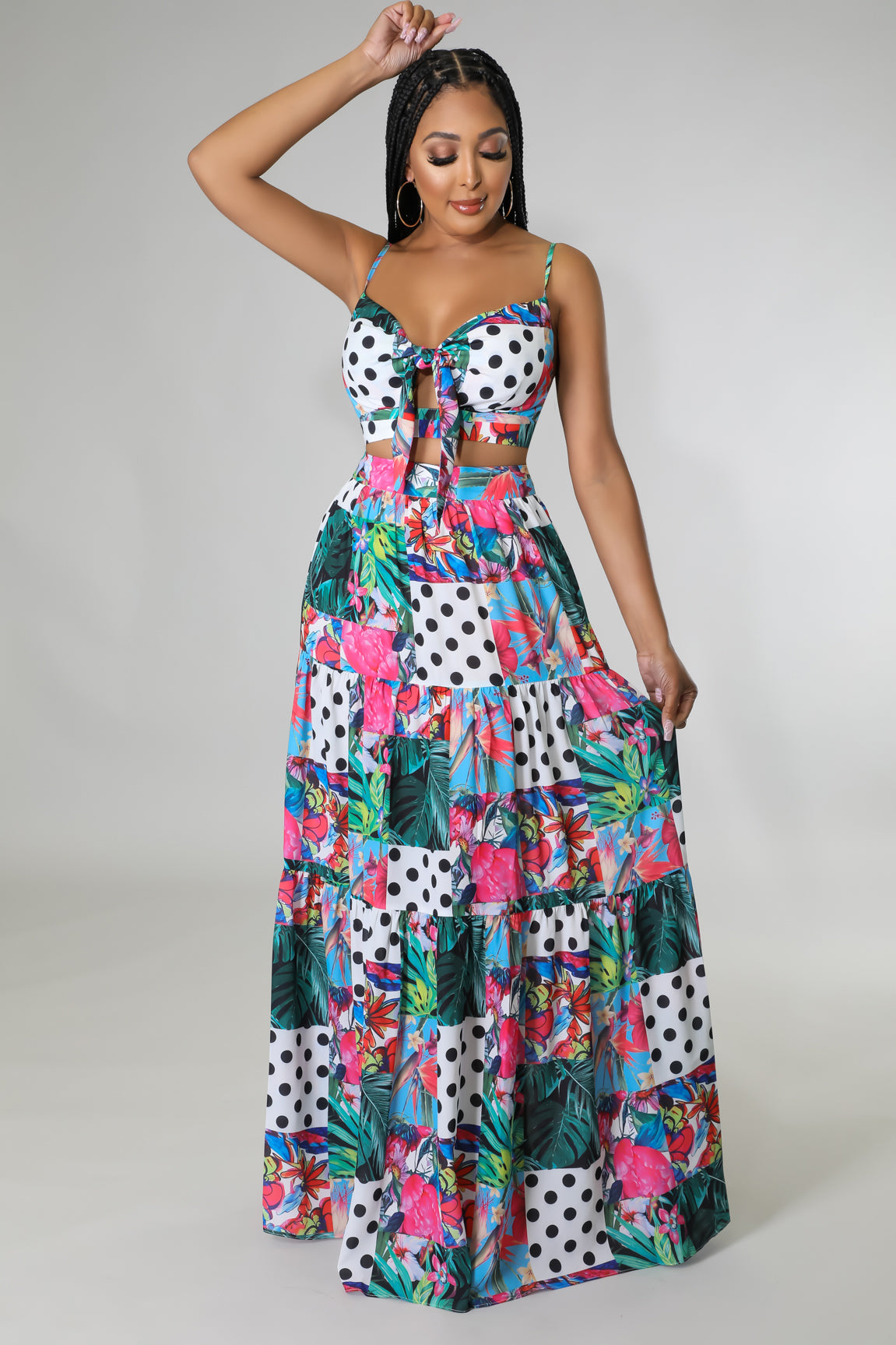 Printed Sleeveless Tie Back Skirt Set