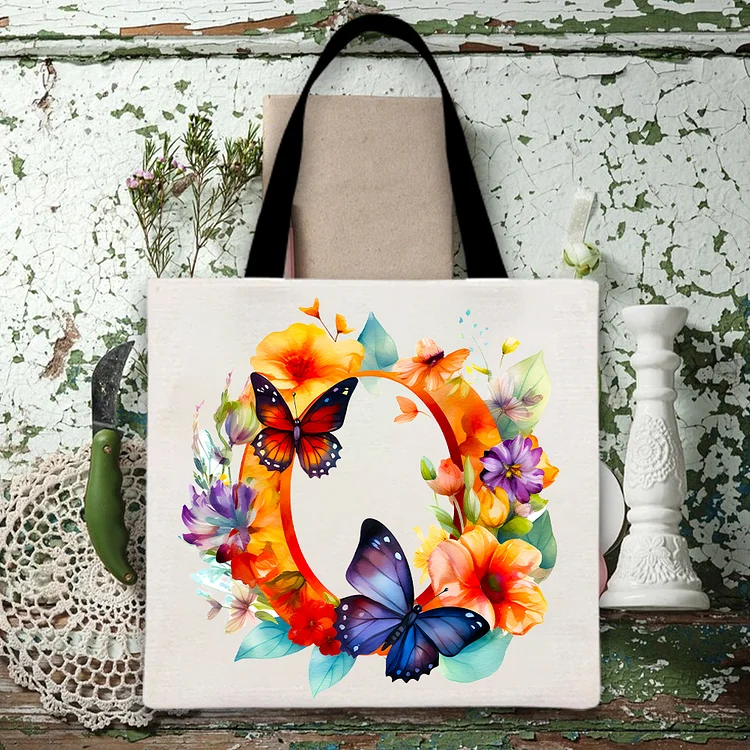 O-Shaped Colorful Flower Print Canvas Bag-BSTC1263