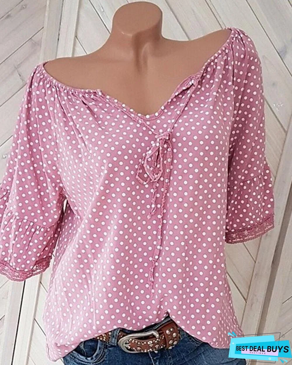 Women's Plus Size Blouse Shirt Polka Dot Print V Neck Tops Streetwear Basic Top Black Blue Red-832
