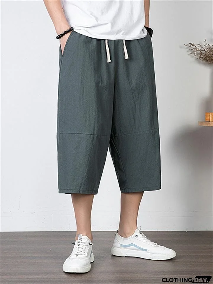 Men's Simple Casual Plus Size Linen Cropped Pants