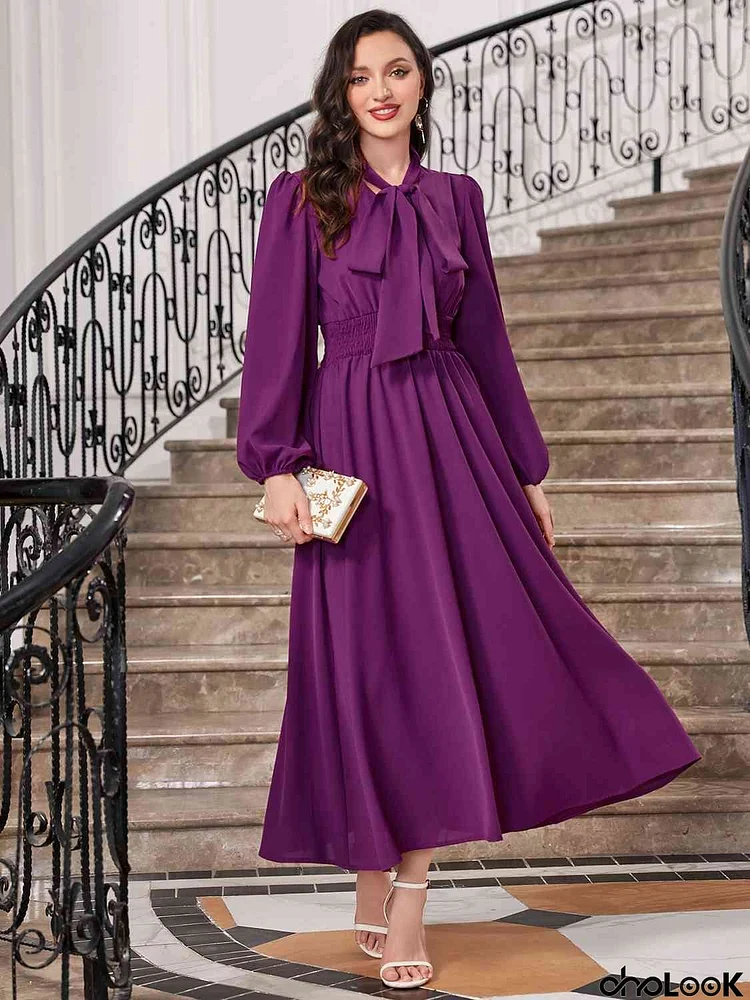 Tie-Neck Balloon Sleeve Dress