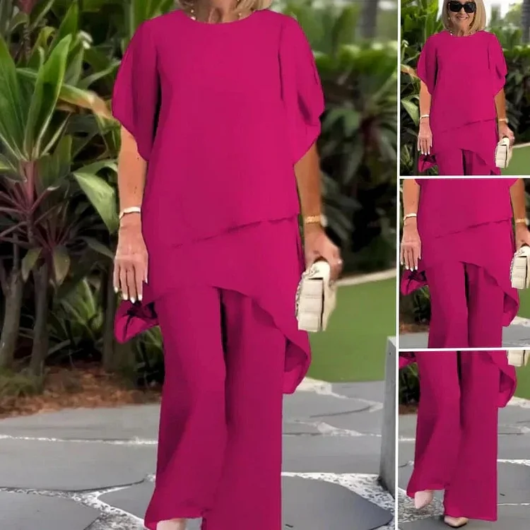 🥰Charming Irregular Top and Wide Leg Pants Set 