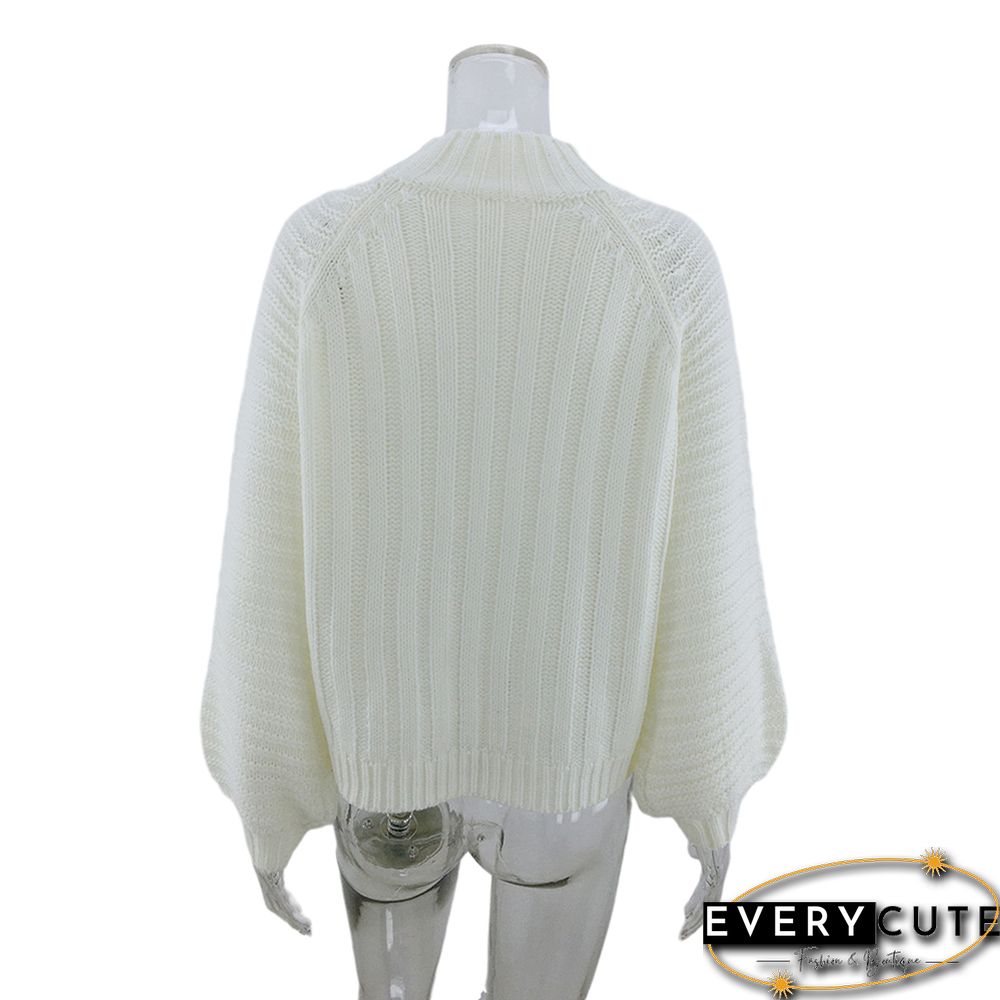 Solid White Knit Pullover Sweater