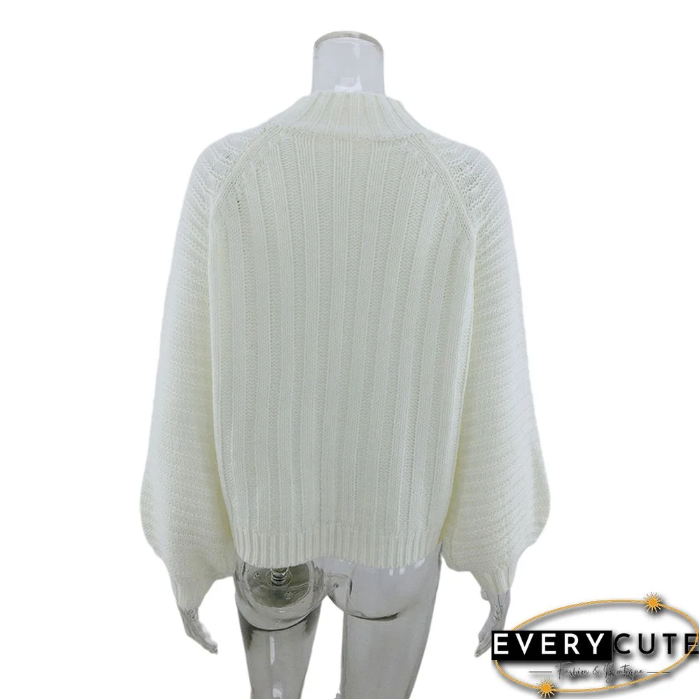 Solid White Knit Pullover Sweater