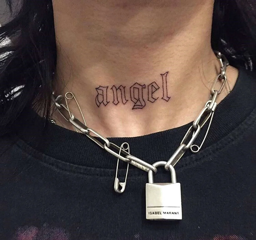 1pc English Words Angel Temporary Tattoo Stickers for Men Women Arm Body Art Neck Waterproof Fake Tattos Cool Flash Decals