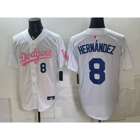 Men's Los Angeles Dodgers #8 Enrique Hernandez White Cool Base Stitched Baseball Jersey 2TWV