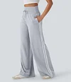 2026🔥 Halara Ribbed SoCinched High Waisted Tummy Control Drawstring Wide Leg Color Block Casual Trousers with Pockets