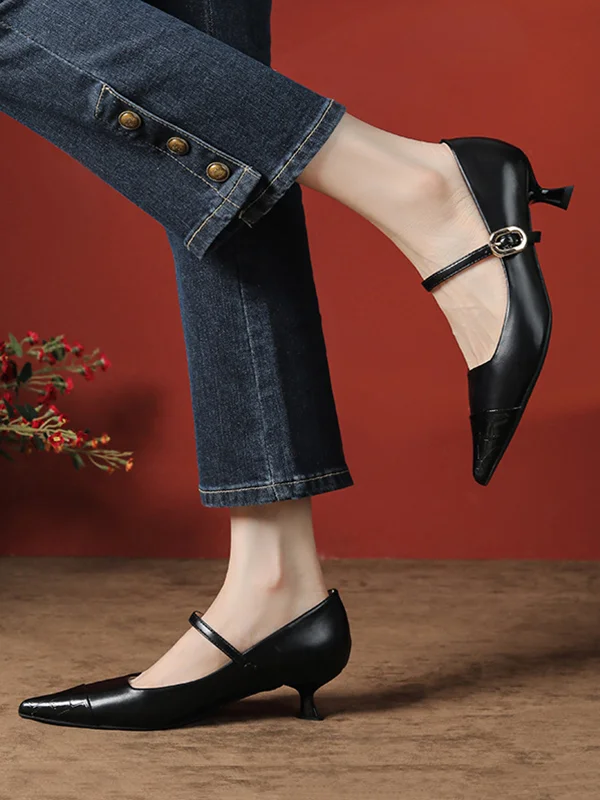 Lace-Up Pointed-Toe Shallow Cut Split-Joint Pumps