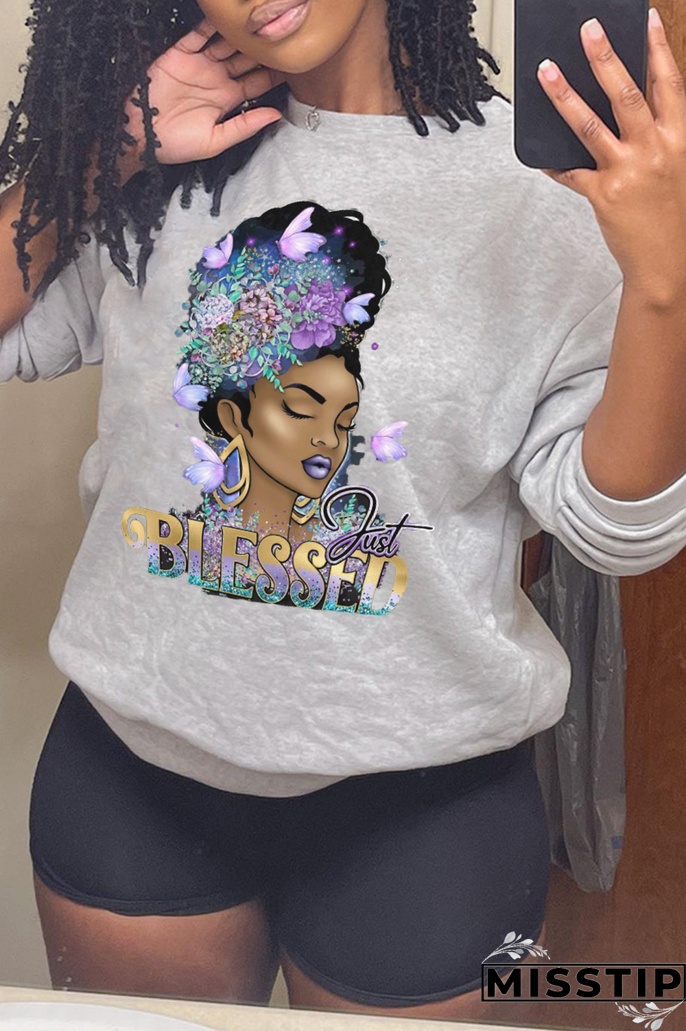 Grey Casual Street Print Patchwork Letter O Neck Tops