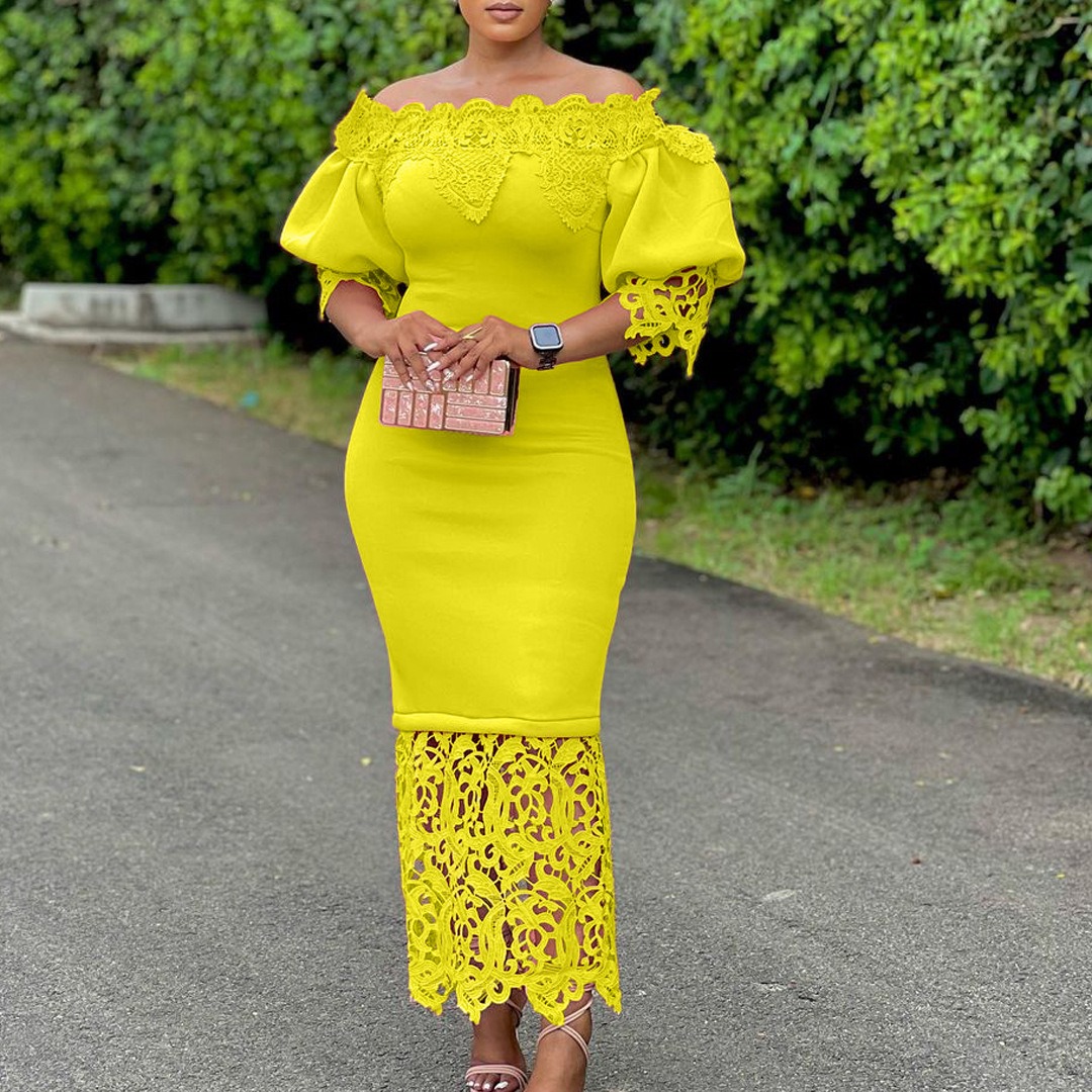 Kanonion Dashiki African Women Gown Hollow Out Party Dress Sexy Long Sleeve Round Neck Ladies Elegant Solid Pullover High Waist 2025