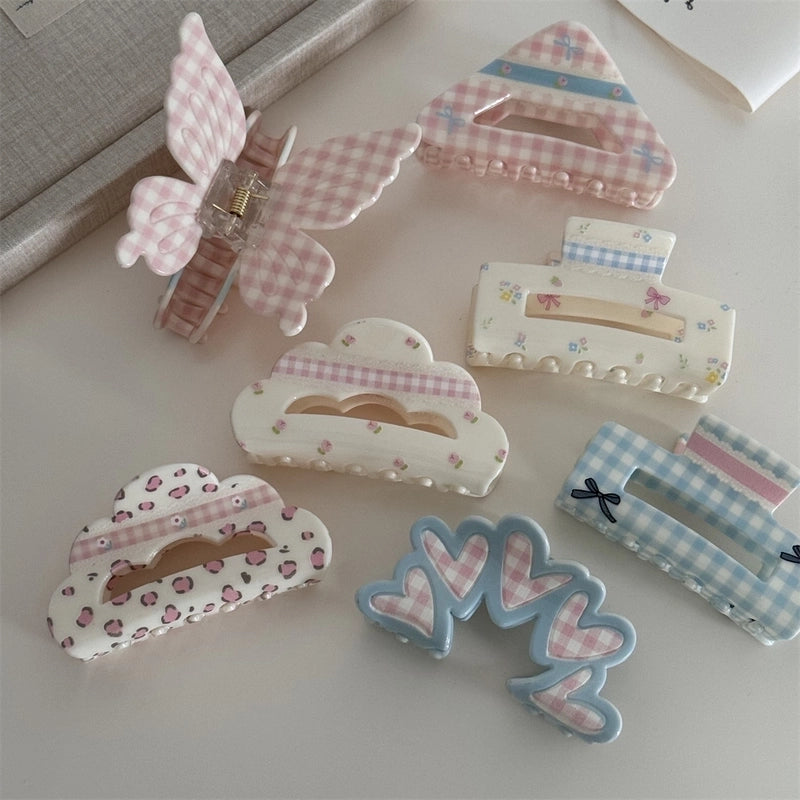 Women’s Cute Sweet Korean Style Color Block Heart Shape Arylic Hair Claws