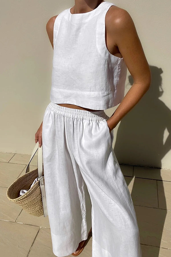 Chic Solid Color Sleeveless 2pieces Set