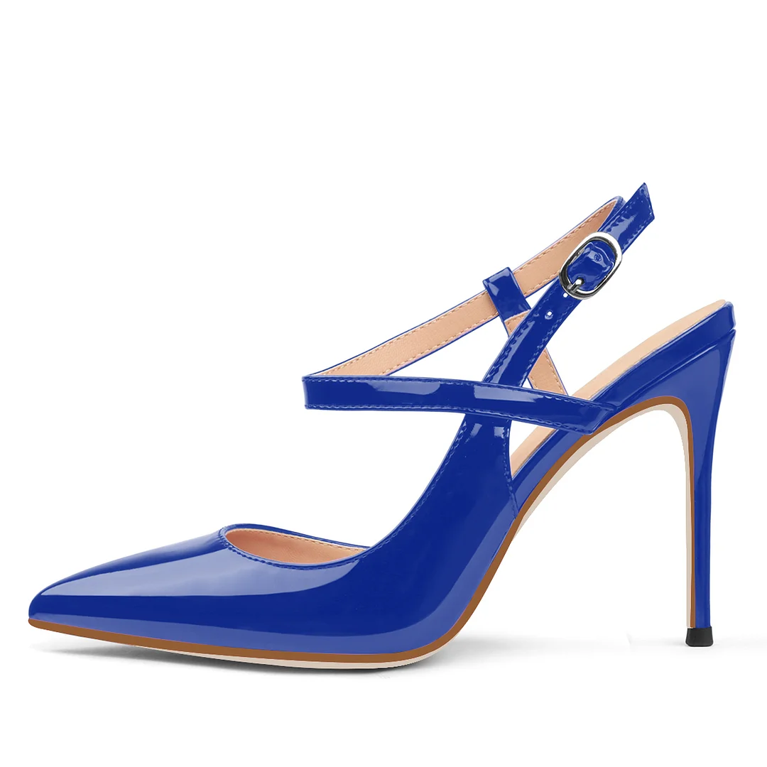 10CM/4 inch Slingback Pumps Ankle Strap Jenlove Stiletto Patent High Heels