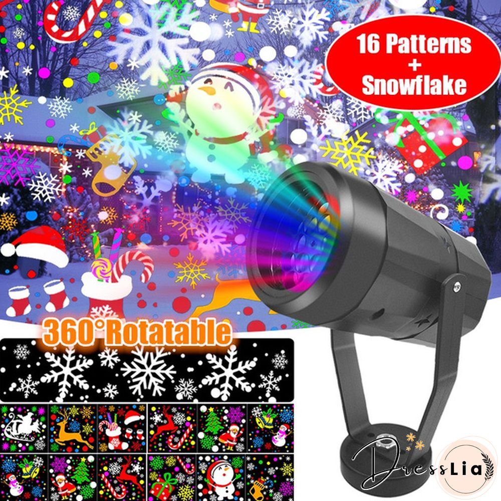 17 Patterns Outdoor Indoor Christmas Projector Lights Holiday Decorations Led Projection lamp Waterproof Xmas Decor snowflake laser light Snow Light Halloween Christmas Party Garden Decor