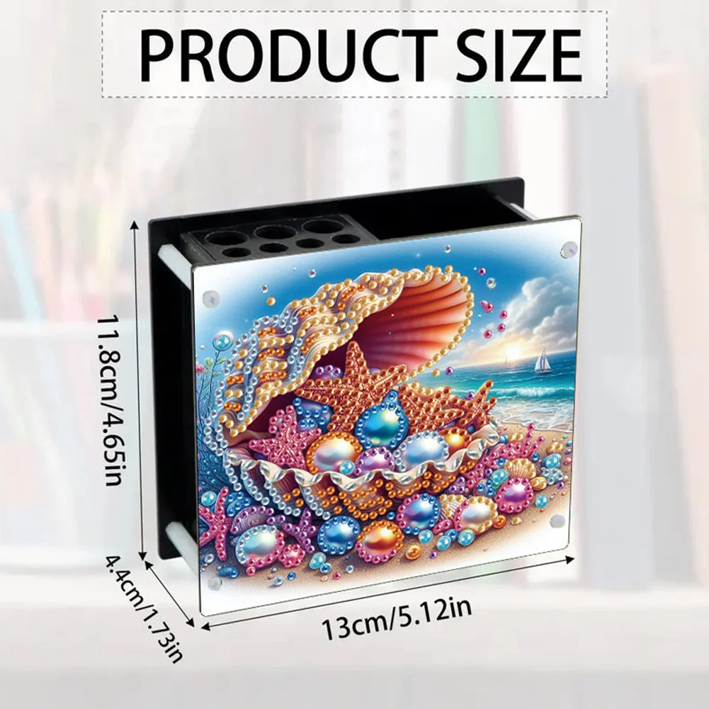 DIY Acrylic Seaside Special Shape Diamond Painting Pen Holder for Home Study