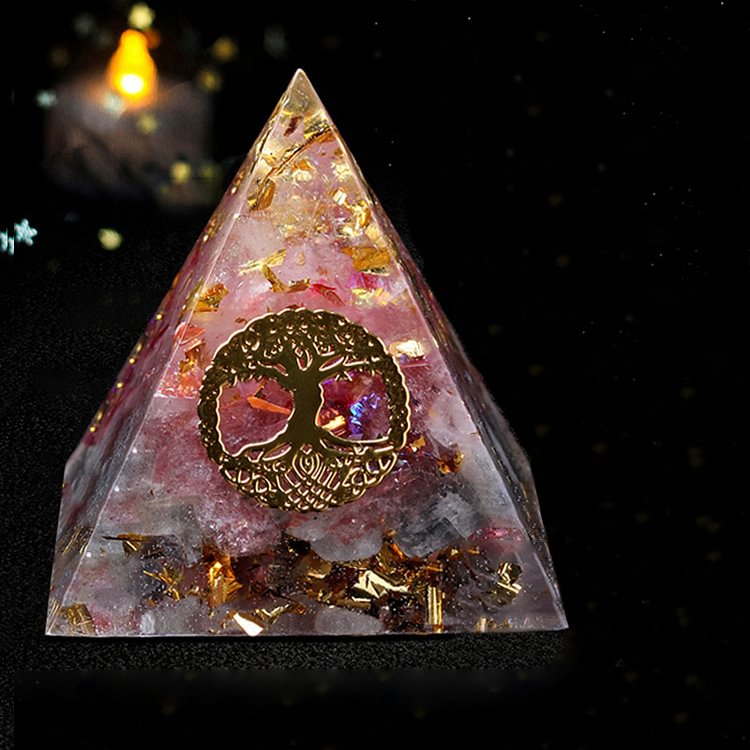 Pink Crystal with Clear Crystal Happy Marriage Orgone Pyramid