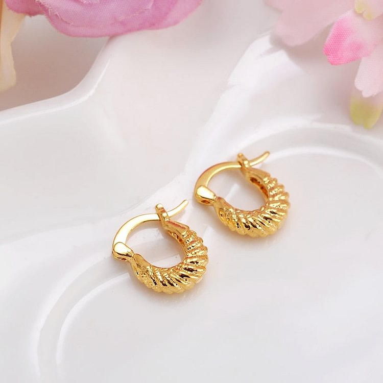 24k 1 pairsBaby Girls Small Round Circles Huggies Hoop Earrings Gold Jewellery