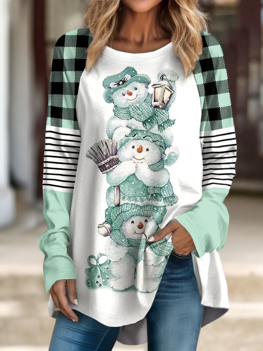 Women's Long Sleeve Scoop Neck Graphic Printed Tops