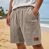 Corduroy Men's Shorts Light Blue Relaxed Fit Summer Casual Pants with Pockets and Leather Patch by Inlyline