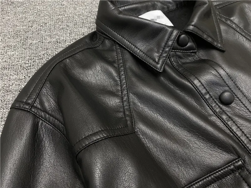 Niche artificial leather shirt women's single breasted drawstring long sleeve leather jacket-vocosishoes