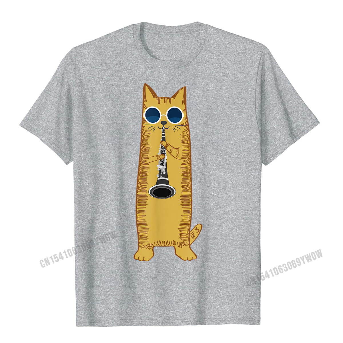 Cotton Tshirt Cool Cat Playing The Clarinet Design Hippy Hipster Kitty T-Shirt Cute Young Tshirts Harajuku Cotton Tops & Tees Classic t -shirt Tee
