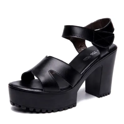 Breakj Breakj Leather High Heel Waterproof Sandals Women Fashion Crocodile Pattern Walking Shoes Summer Coarse Heel Magic Sticky H Women's Shoes