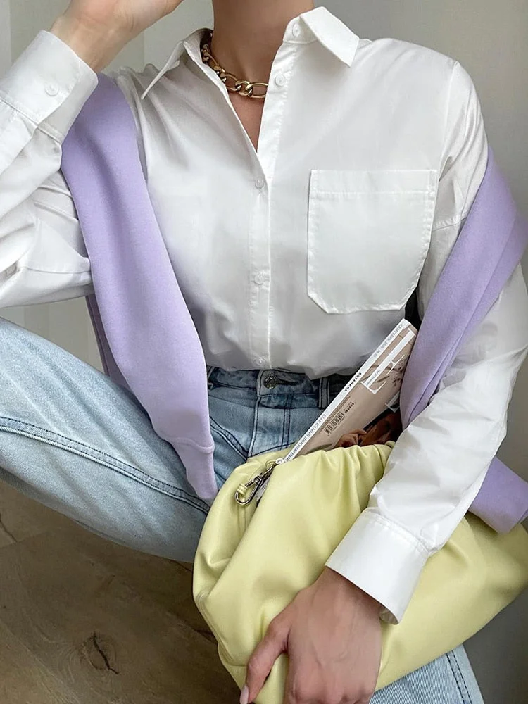 Back to school  Casual Klein Blue Shirt Spring Summer Long Sleeve Cotton Blouse Office Lady Elegant Solid Loose Tops Oversize Green Blusa Tunic