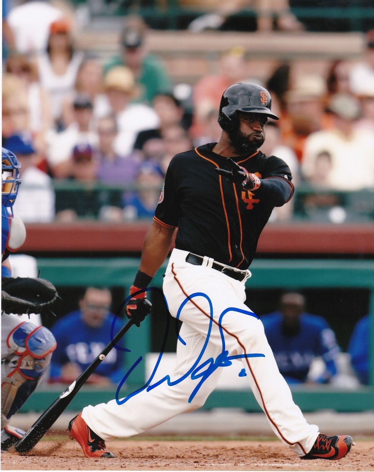 DENARD SPAN SAN FRANCISCO GIANTS ACTION SIGNED 8x10