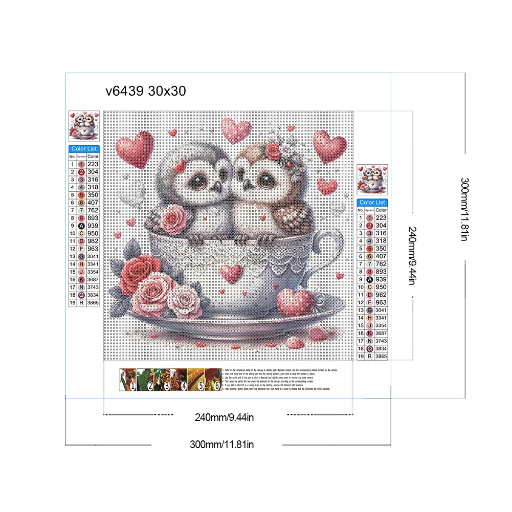 Diamond Painting - Full Round Drill - Love Flower Owl(Canvas|30*30cm)
