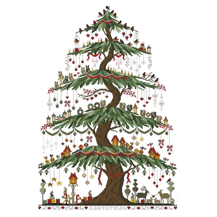Christmas Tree 14CT Printed Cross Stitch Kits (48*66CM) fgoby
