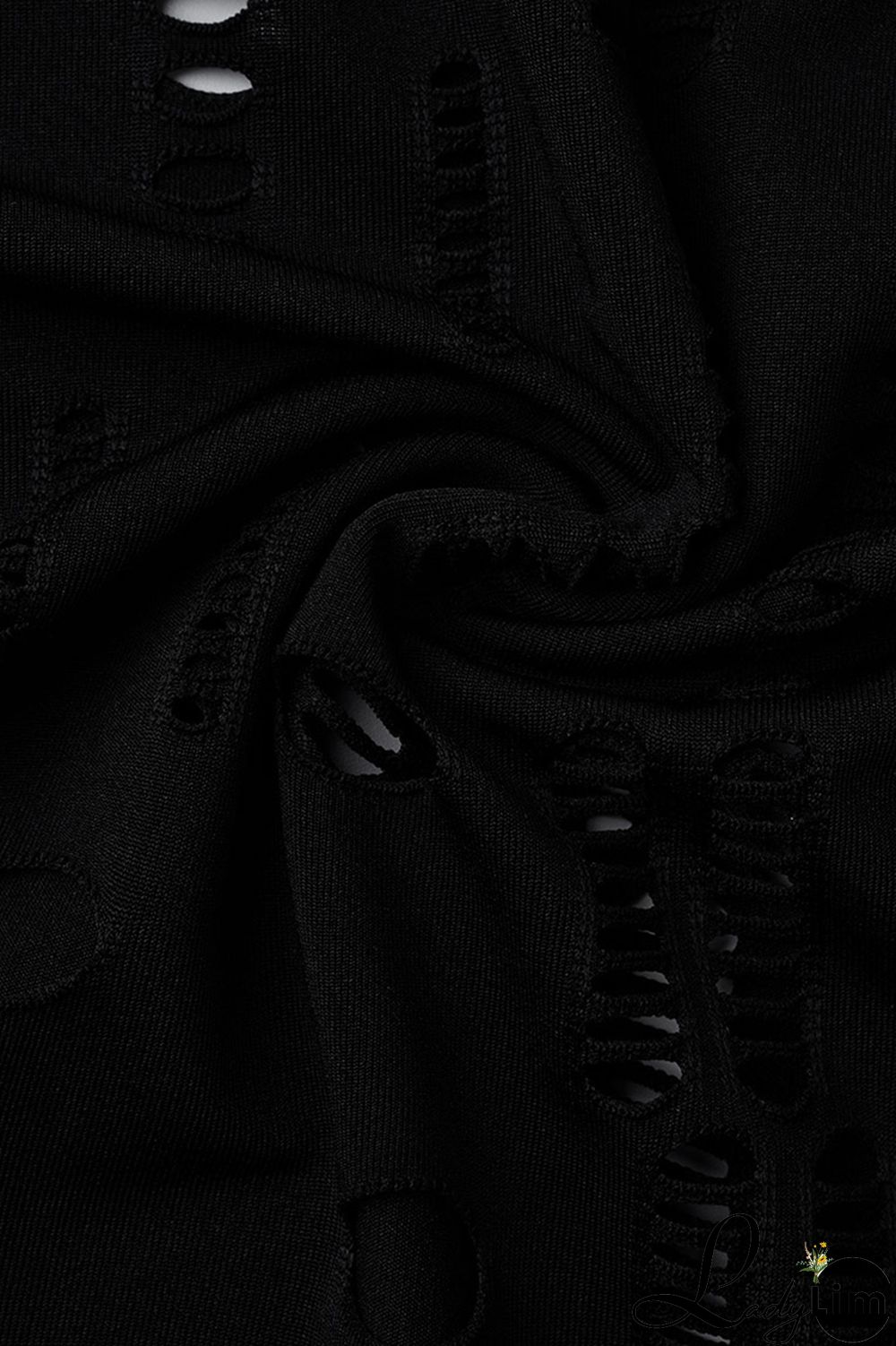 Black Fashion Sexy Solid Ripped Half A Turtleneck Long Sleeve Two Pieces