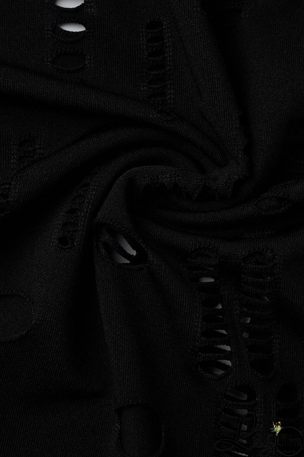 Black Fashion Sexy Solid Ripped Half A Turtleneck Long Sleeve Two Pieces