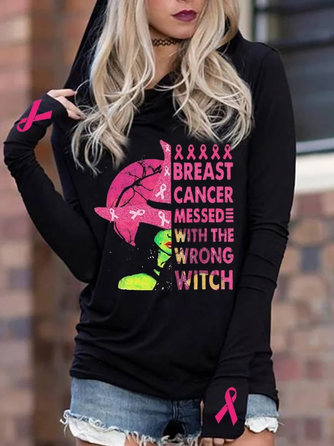 Women's Breast Cancer Messed With The Wrong Witch Hoodie socialshop